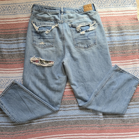 American Eagel Distressed Women's Jeans with Plaid Patch Inserts - Picture 2 of 7